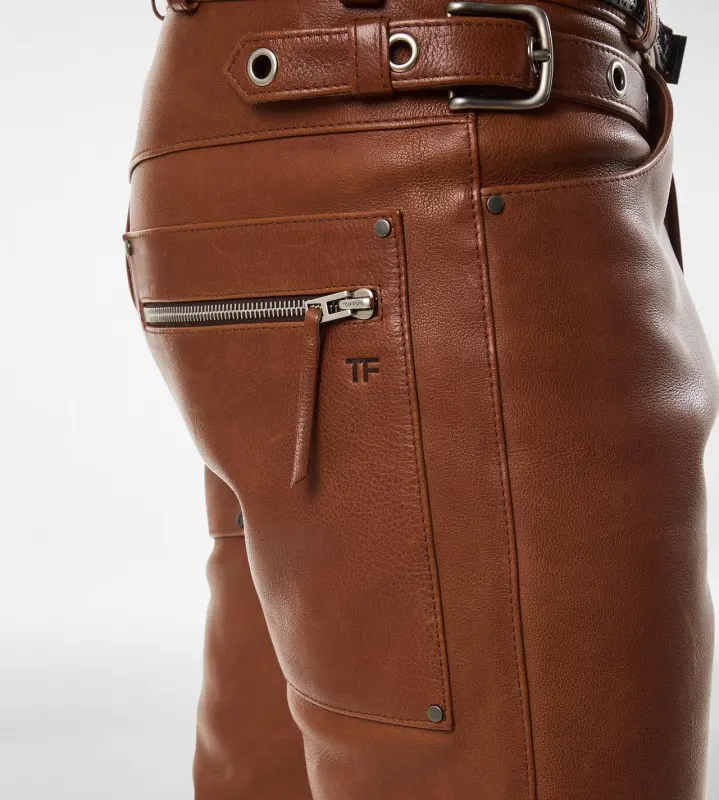 BUFFALO GRAIN LEATHER BIKER PANT HAZELNUT online